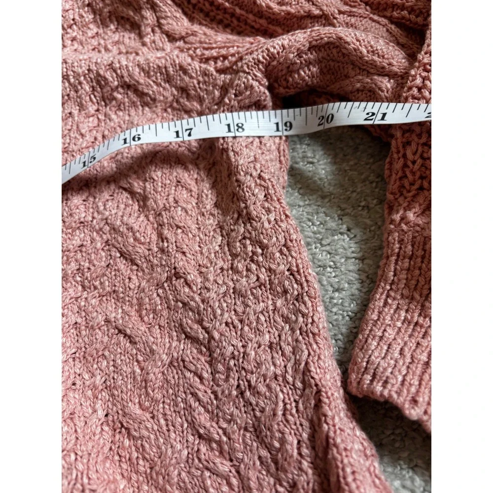 Free People Cable Knit Sweater Large Pink Boho Chunky Pullover